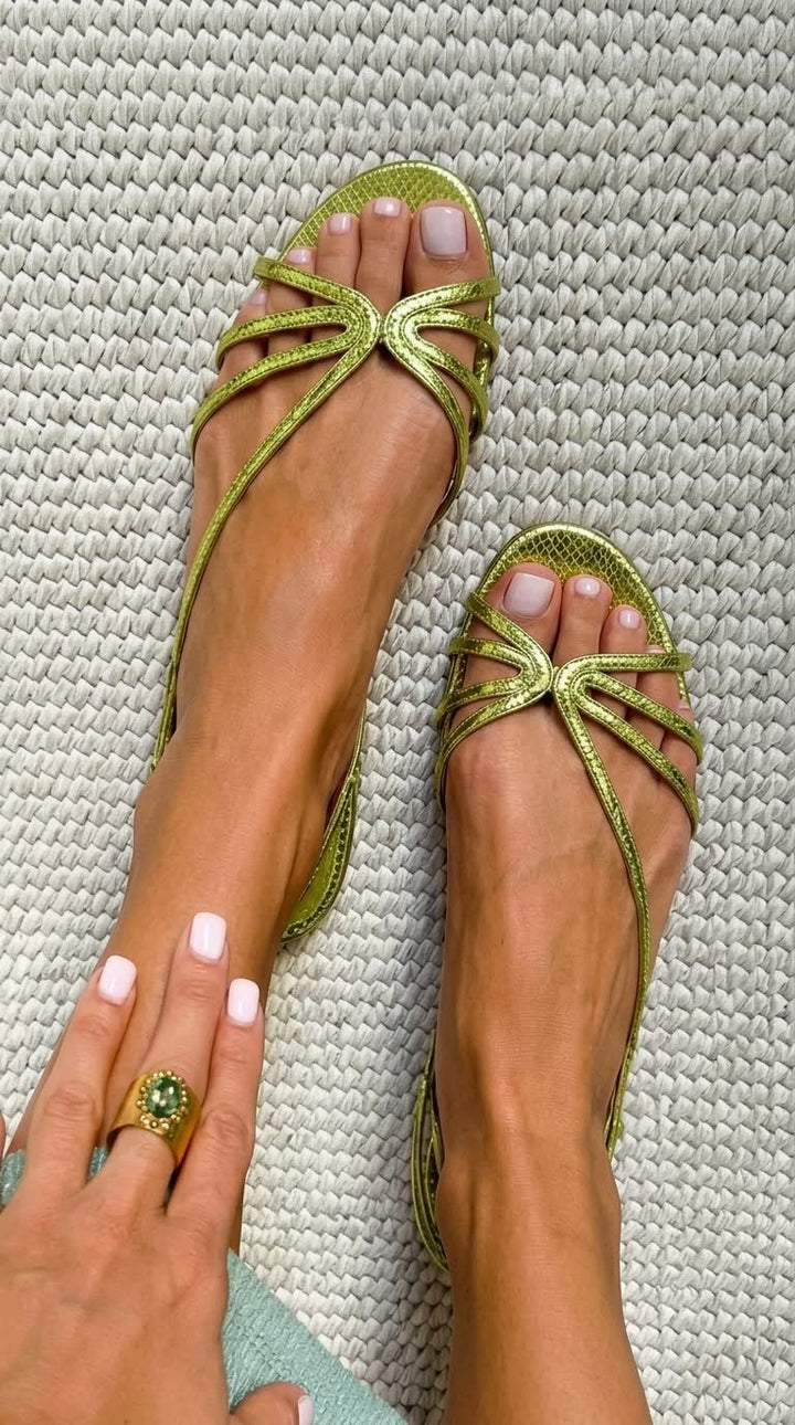 Metallic snake effect sandals with straps
