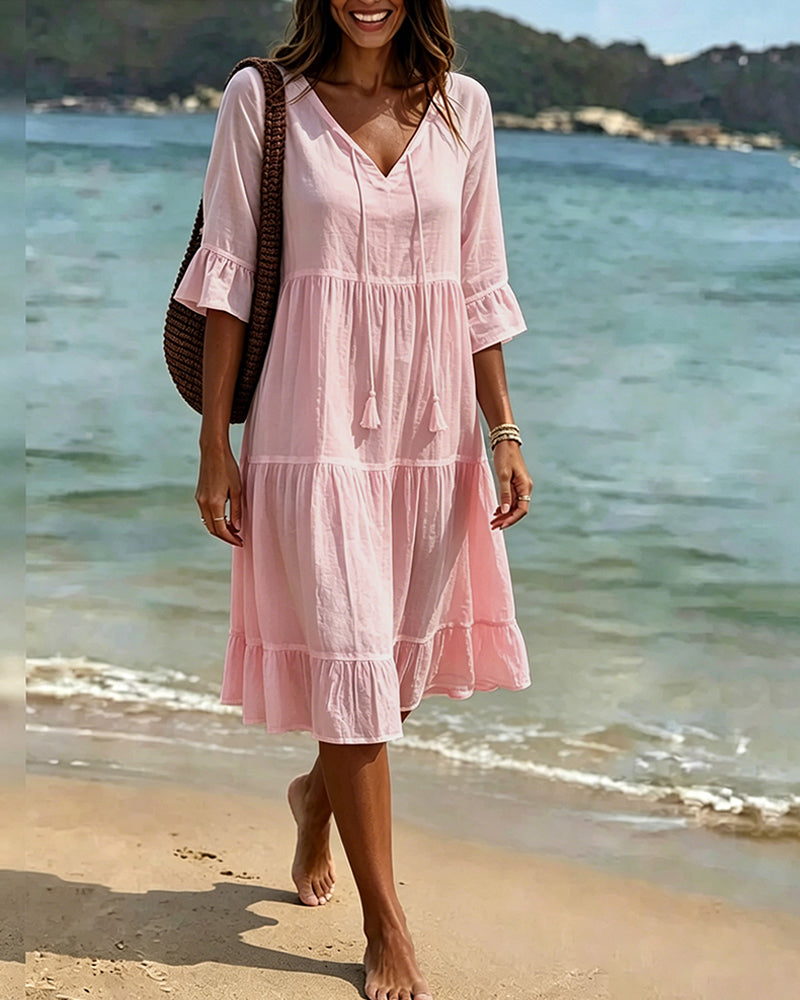 Cecilia | Tie-Waist Flared Sleeve A-Line Dress