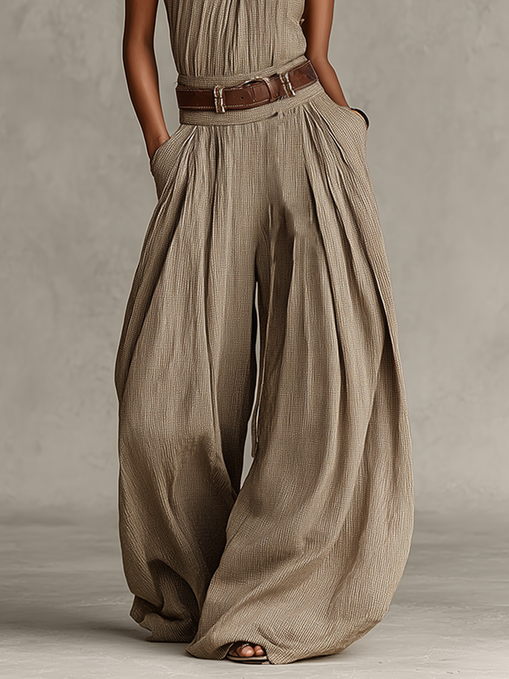 Lucie - Women's Taupe Jumpsuit with Halter Neck and Fitted Cut