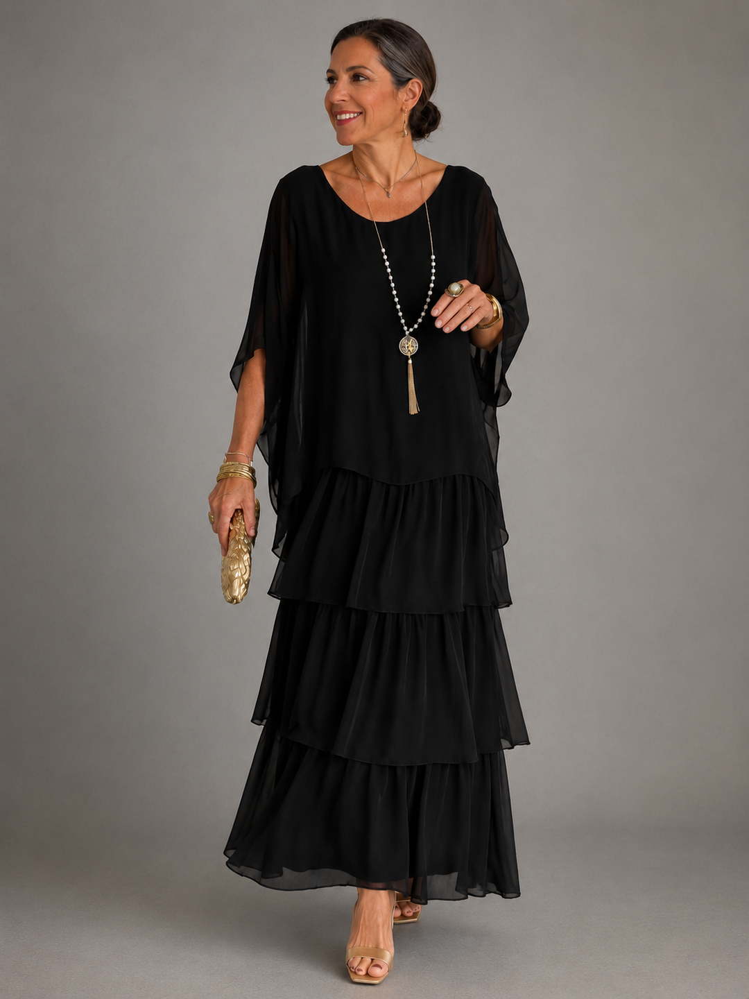Genevieve Elegant Flowing Maxi Dress - Dark Green