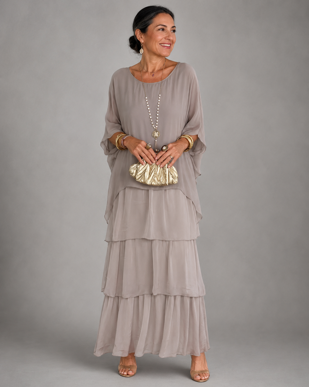 Genevieve Elegant Flowing Maxi Dress detail