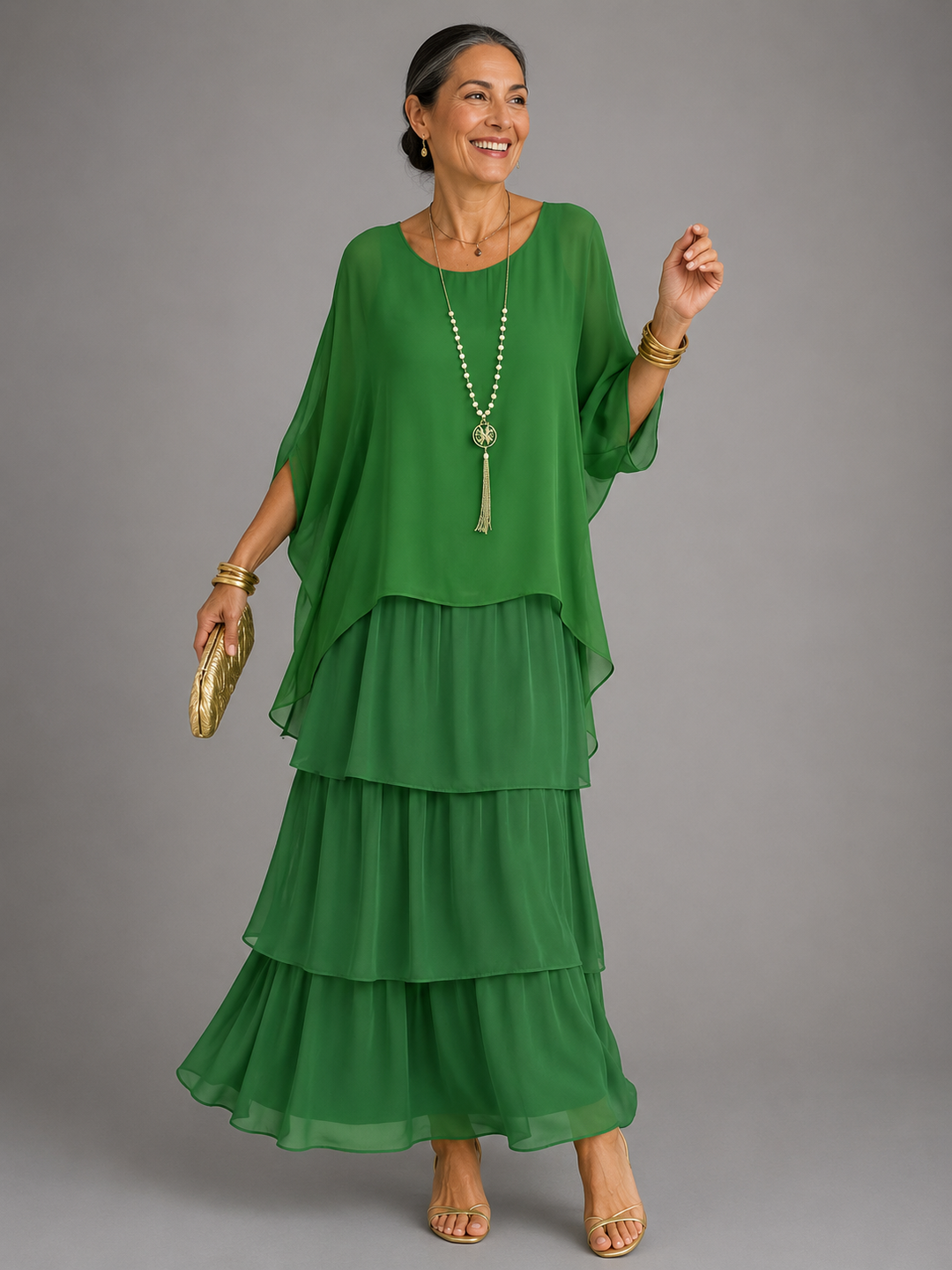 Genevieve Elegant Flowing Maxi Dress styled