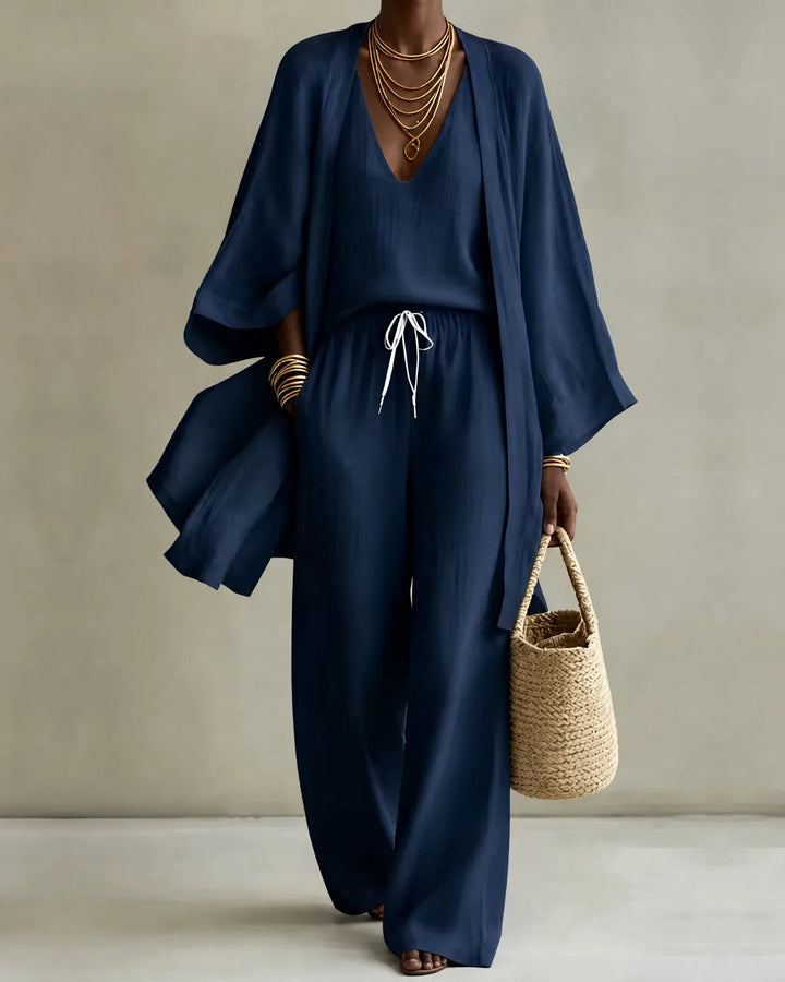 Adeline Linen-Look Set - Dark Blue