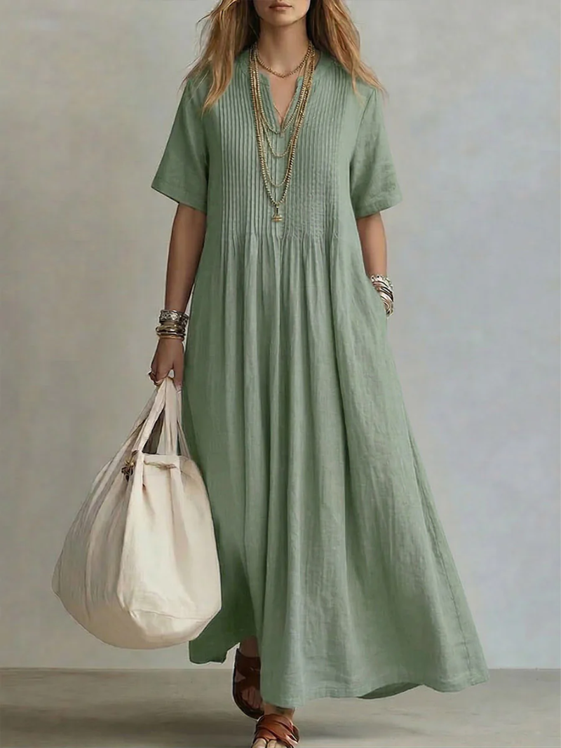 Lavinia | Pintuck linen maxi dress