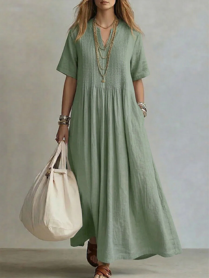 Lavinia | Pintuck linen maxi dress