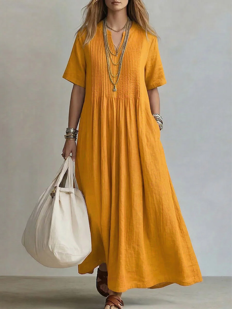 Lavinia | Pintuck linen maxi dress