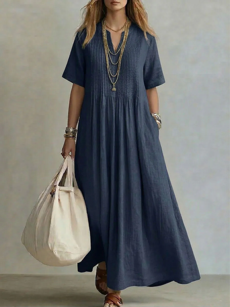 Lavinia | Pintuck linen maxi dress