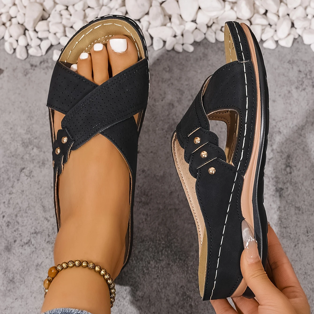 Verity Orthopaedic Wedge Sandal - Black