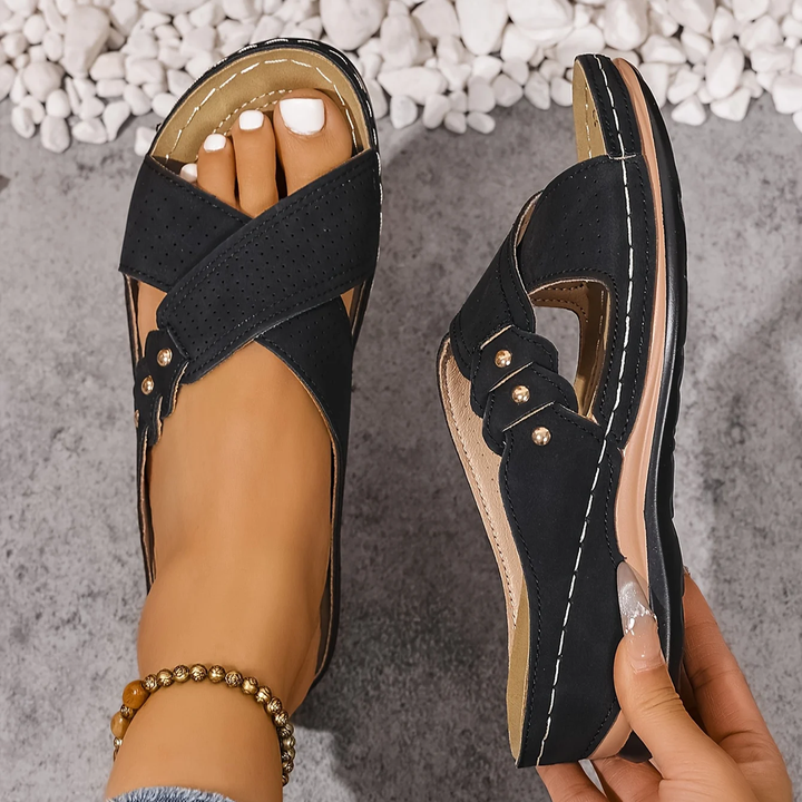 Verity Orthopaedic Wedge Sandal - Black