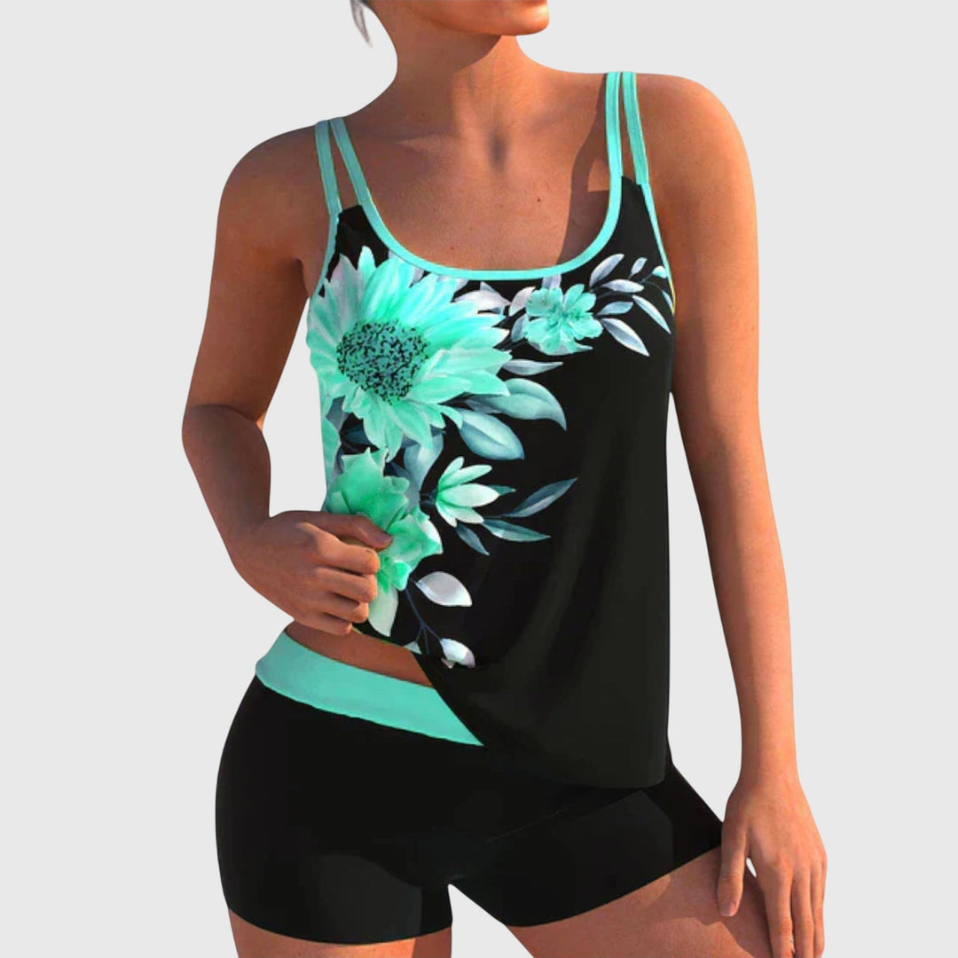 Flor – Floral Tankini with Shorts, Tummy Control Effect