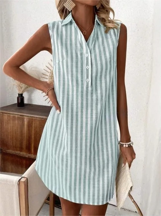 Frida | Striped Sleeveless Shirt Dress