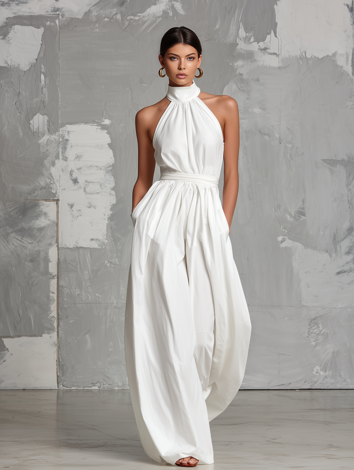 Joséphine - Sleeveless White Crochet Jumpsuit
