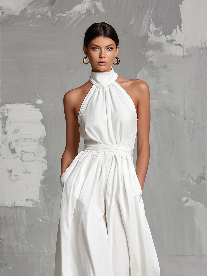 Joséphine - Sleeveless White Crochet Jumpsuit
