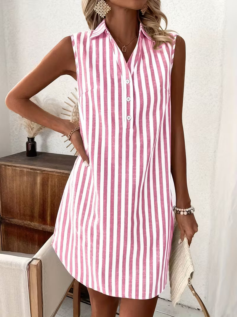 Frida | Striped Sleeveless Shirt Dress