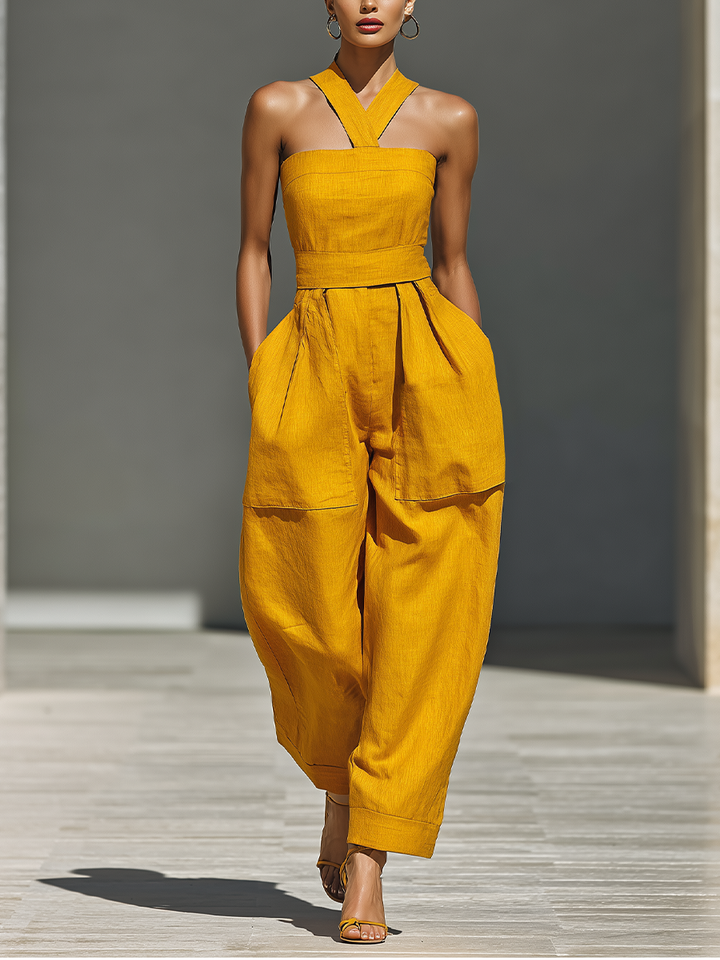Gabrielle - Mustard Yellow Linen Jumpsuit