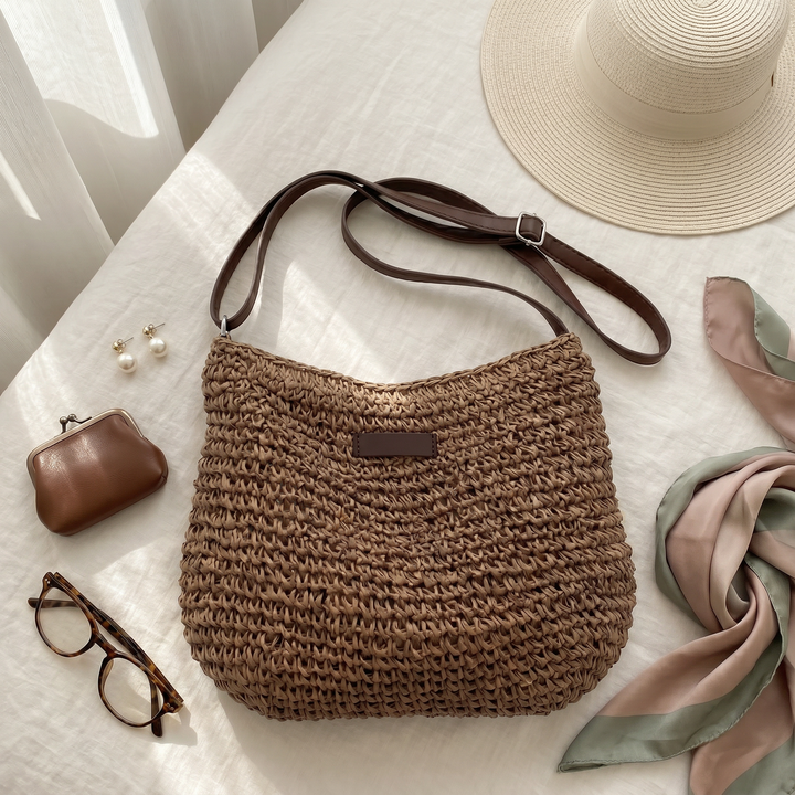 Isla Woven Shoulder Bag - Brown