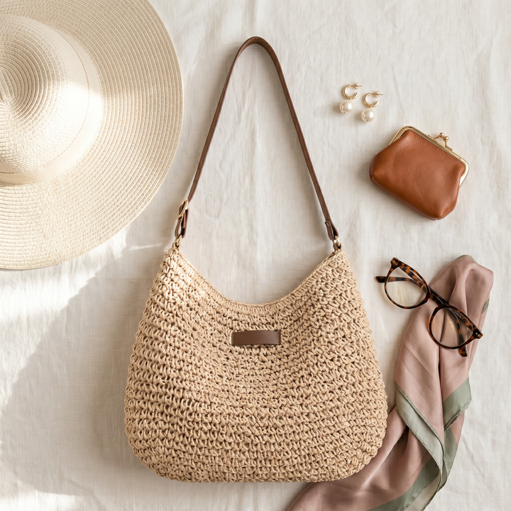 Isla Woven Shoulder Bag - Beige