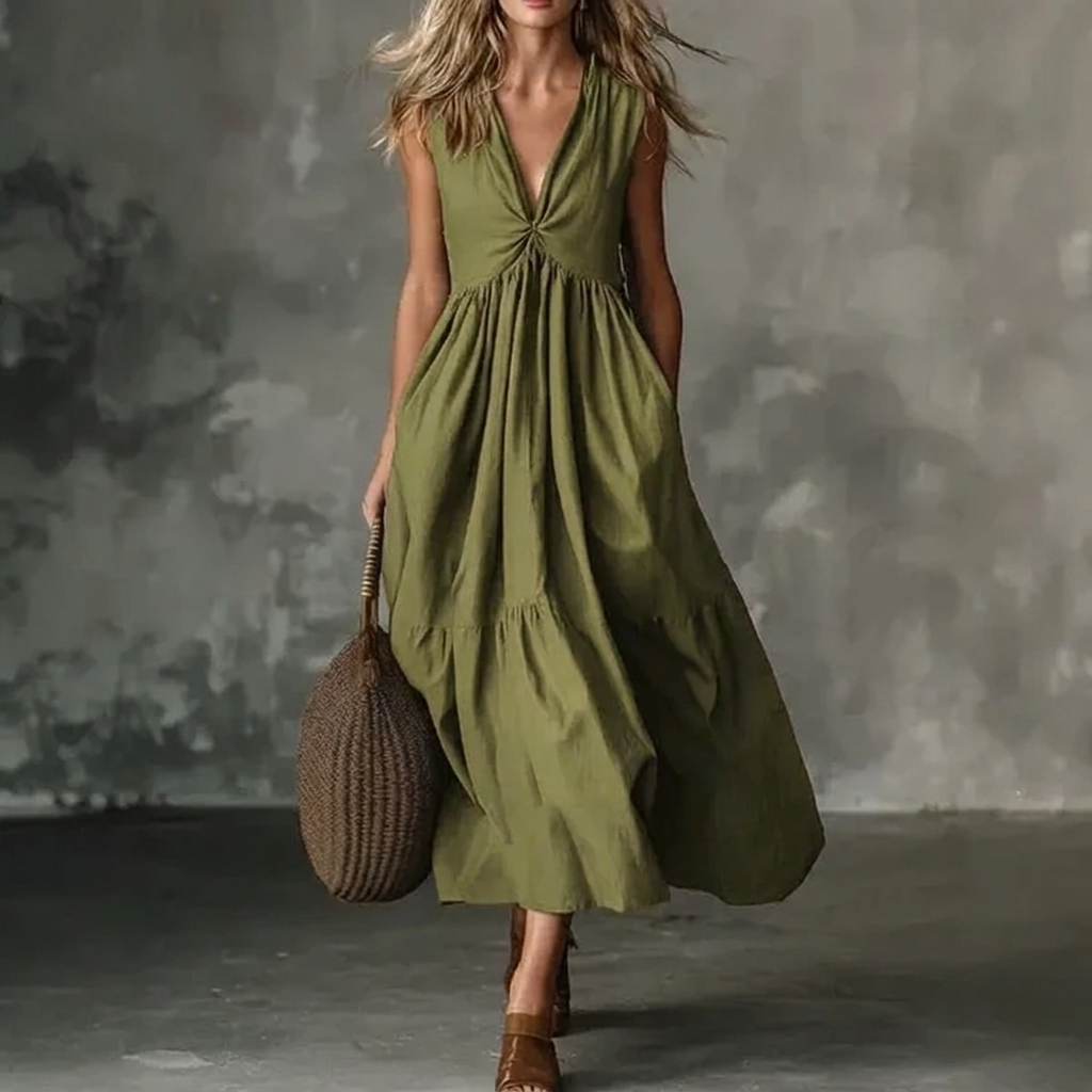 Eloise Twist-Front Tiered Maxi Dress - Green