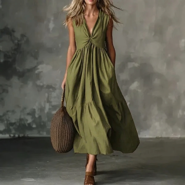 Eloise Twist-Front Tiered Maxi Dress - Green