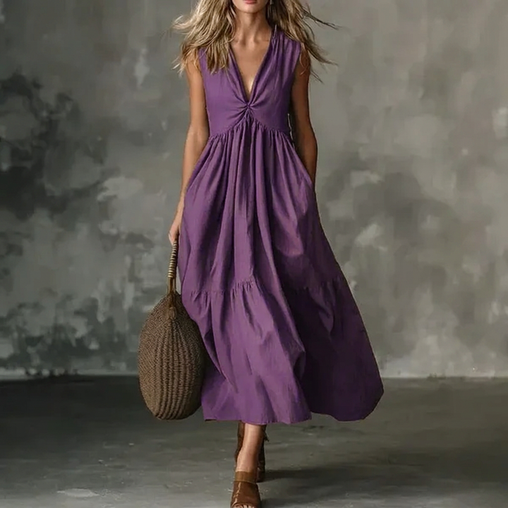Eloise Twist-Front Tiered Maxi Dress - Purple
