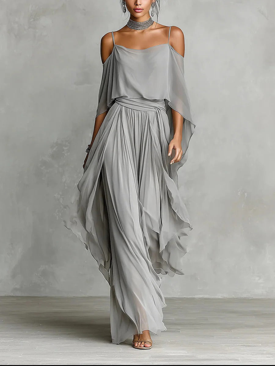 Renata | Grey Fluid Set with Strappy Top and Lightweight Trousers