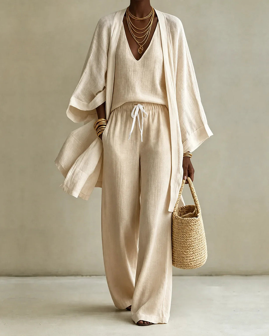 Adeline Linen-Look Set - Khaki