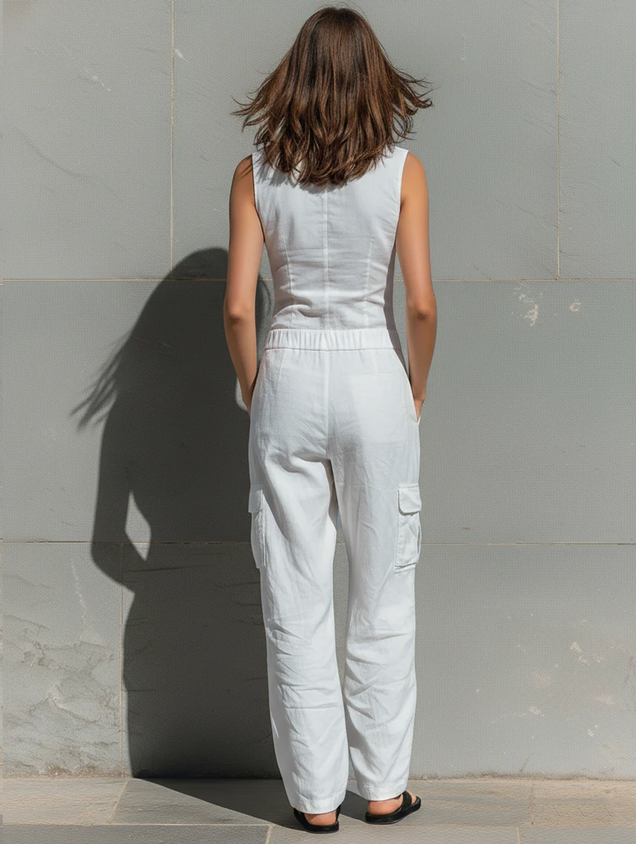 Pauline - Sleeveless Cotton Blend Jumpsuit