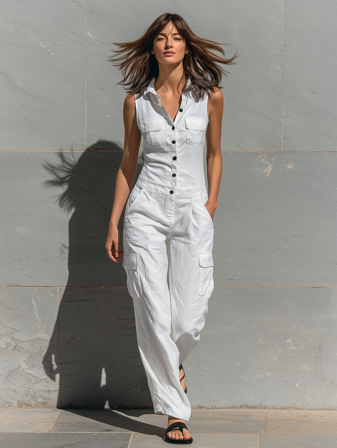 Pauline - Sleeveless Cotton Blend Jumpsuit