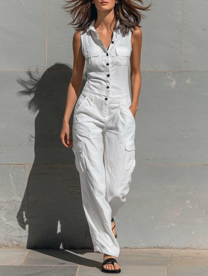 Pauline - Sleeveless Cotton Blend Jumpsuit