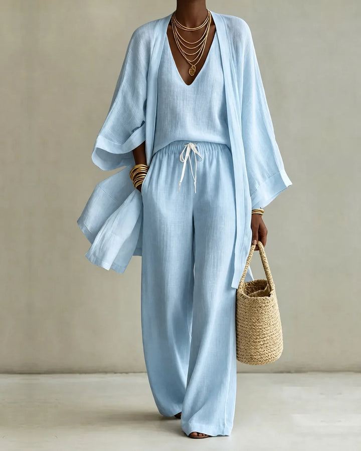 Adeline Linen-Look Set - Light Blue