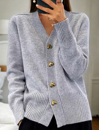 Michaela V-Neck Button-Front Cardigan - Gray