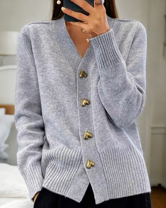 Michaela V-Neck Button-Front Cardigan - Gray