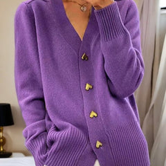 Michaela V-Neck Button-Front Cardigan - Purple
