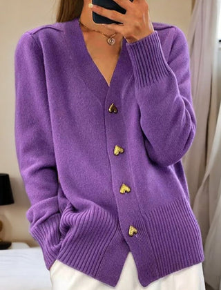 Michaela V-Neck Button-Front Cardigan - Purple