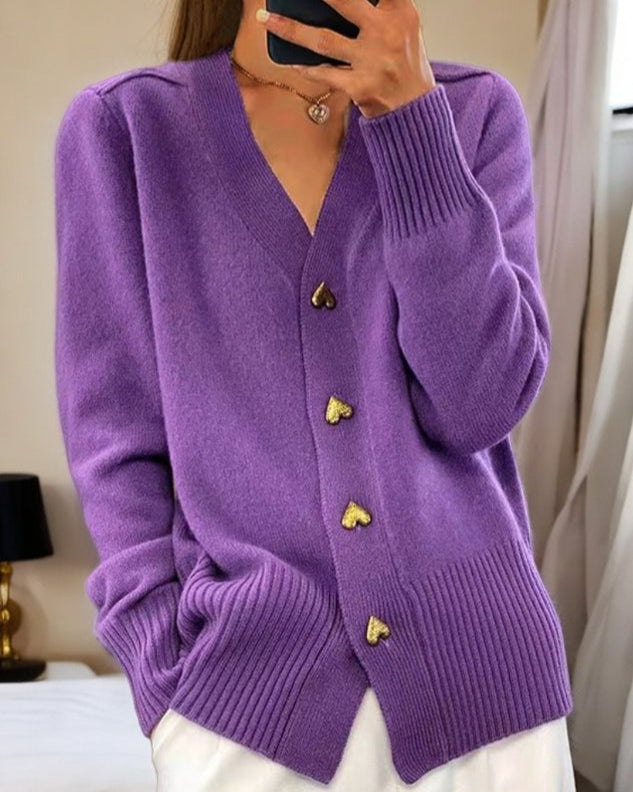 Michaela V-Neck Button-Front Cardigan - Purple