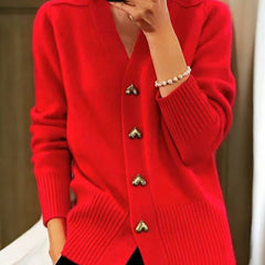 Michaela V-Neck Button-Front Cardigan - Red