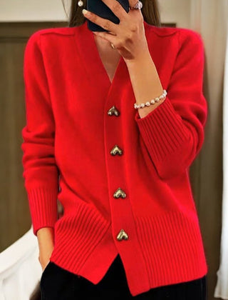 Michaela V-Neck Button-Front Cardigan - Red