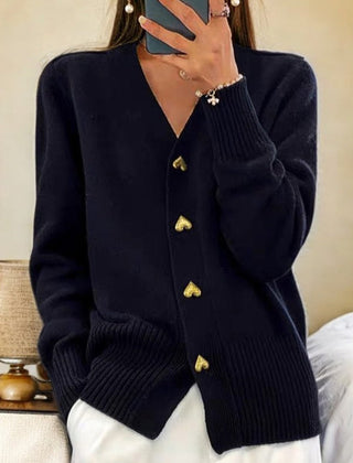 Michaela V-Neck Button-Front Cardigan - Black