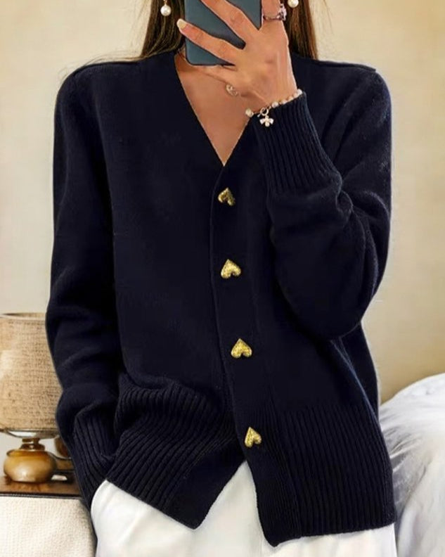 Michaela V-Neck Button-Front Cardigan - Black