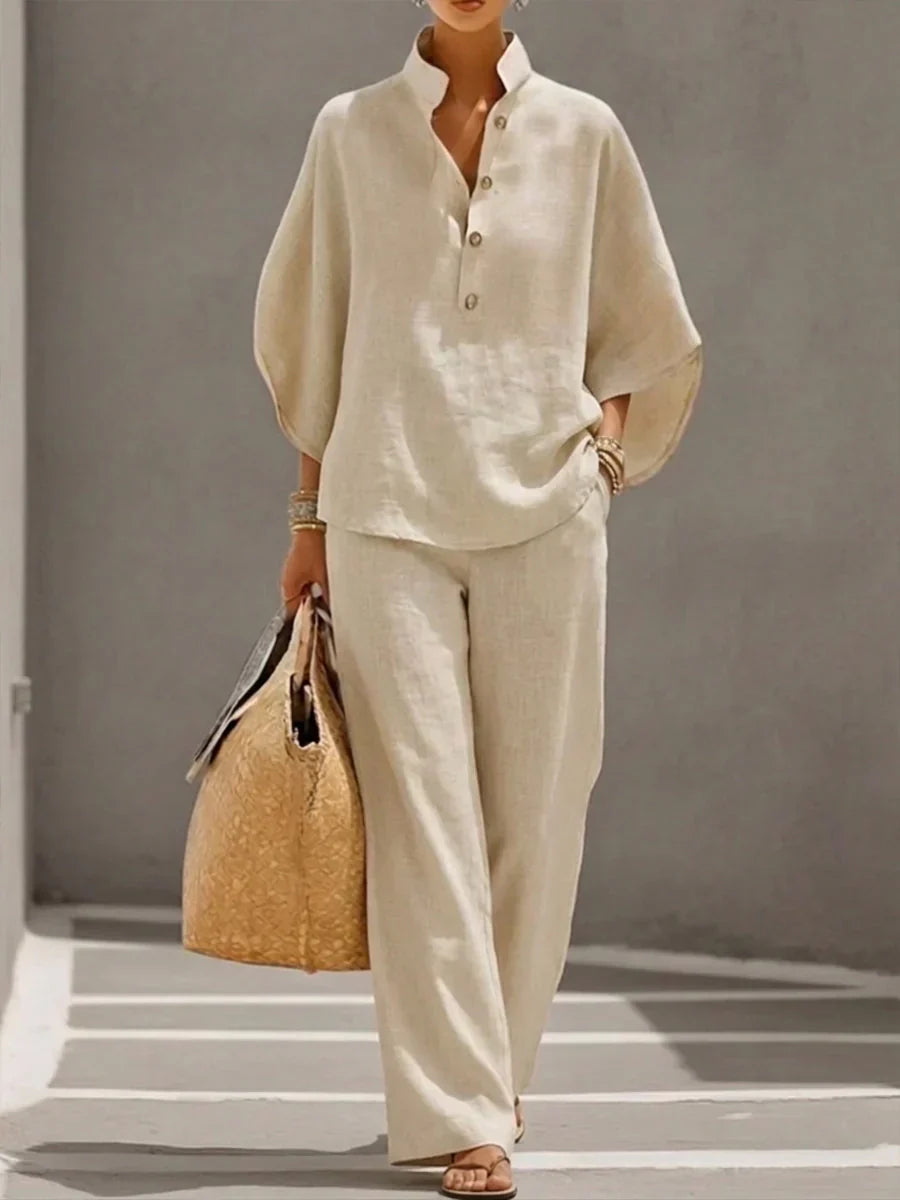 Sophie | Linen Set with Batwing Sleeves and Wide Trousers