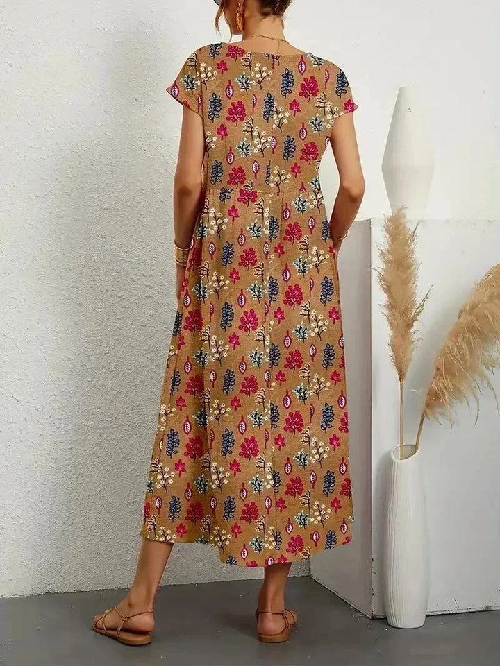 Flora | Floral Print Cotton Midi Dress with Pockets