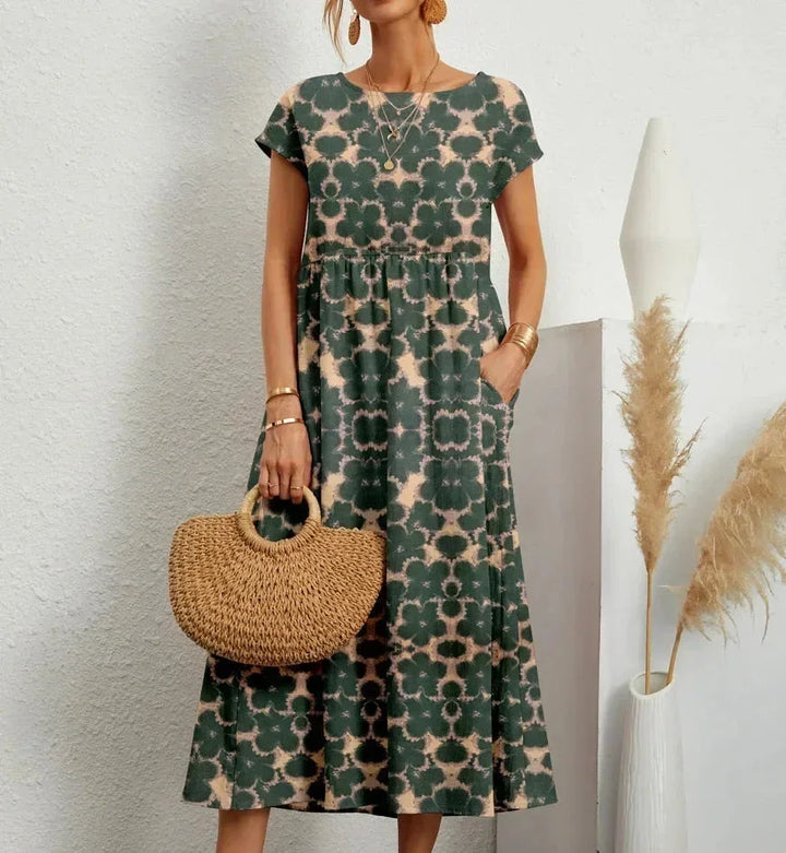 Flora | Floral Print Cotton Midi Dress with Pockets