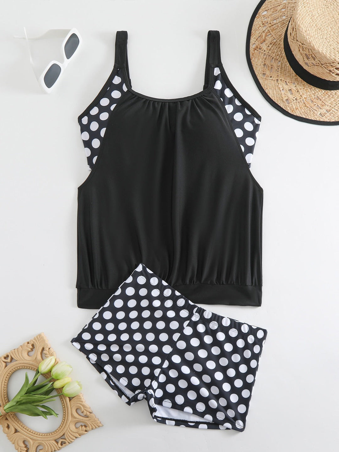 Jade | Polka Dot Tankini & Shorts Set