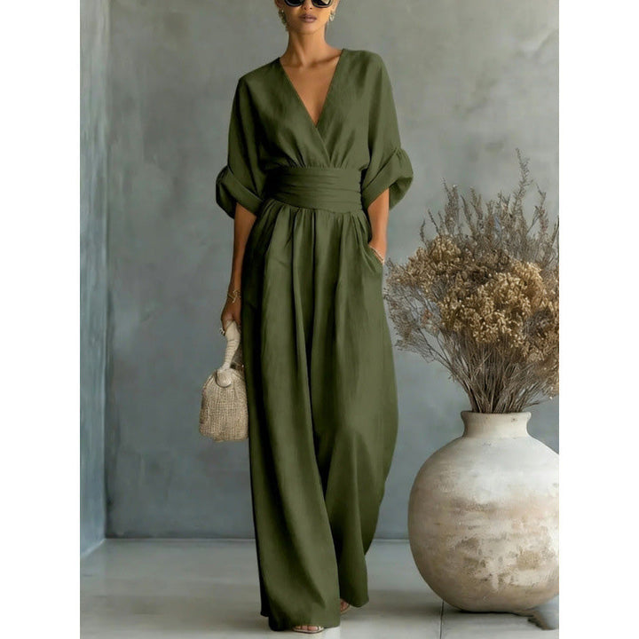 Iris | Wide-Leg V-Neck Belted Jumpsuit