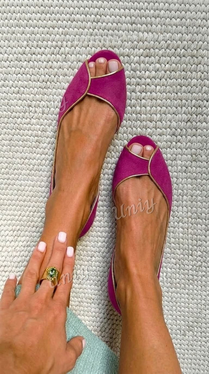 Beige and Gold Suede Peep Toe D'Orsay Flats