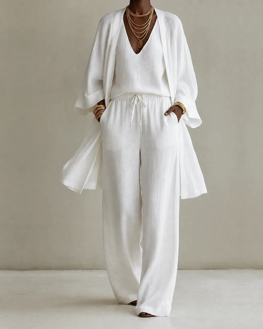 Adeline Linen-Look Set - White