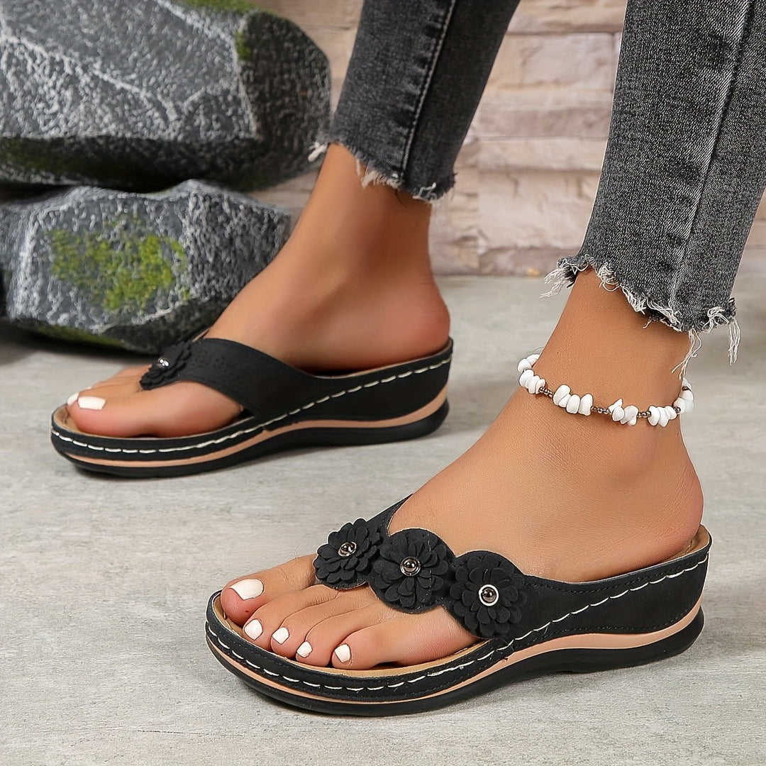 Rosa | Floral Wedge Flip-Flop Sandals