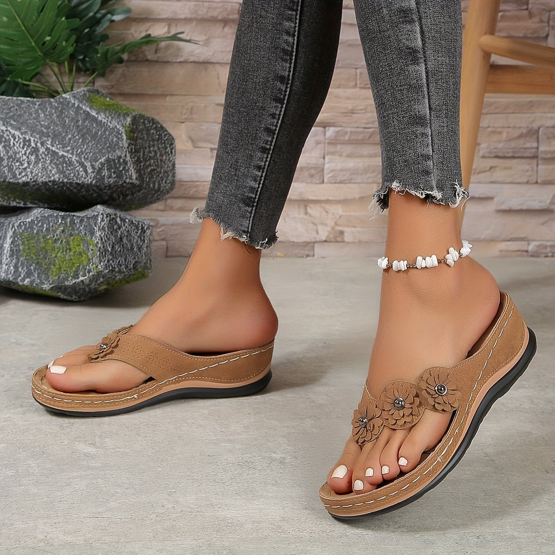 Rosa | Floral Wedge Flip-Flop Sandals