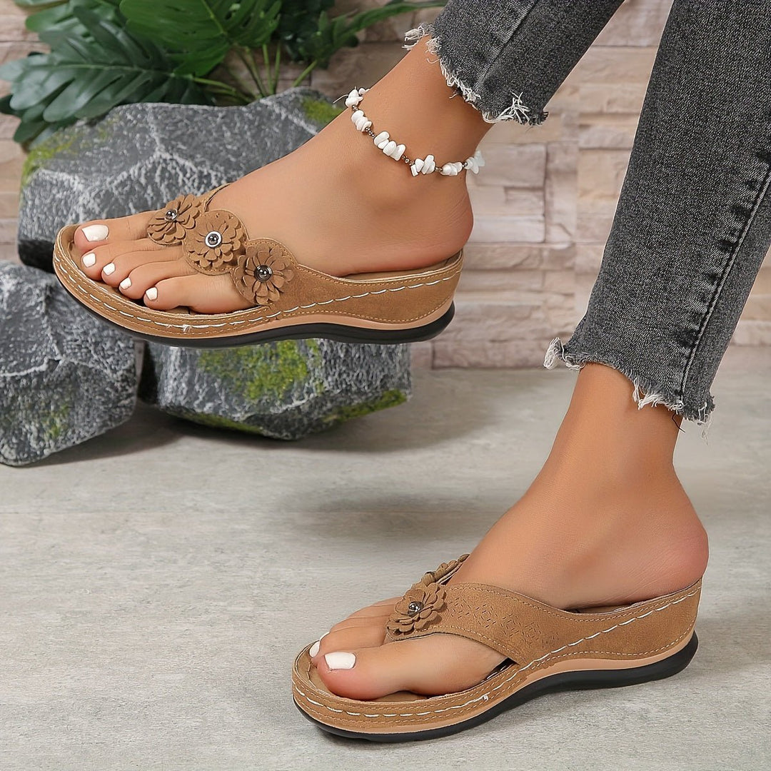Rosa | Floral Wedge Flip-Flop Sandals