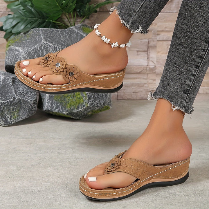 Rosa | Floral Wedge Flip-Flop Sandals
